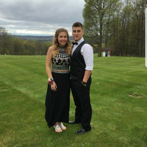 Women's Two Piece Rhinestone High Neck Prom Dress - Picture 5 of 6